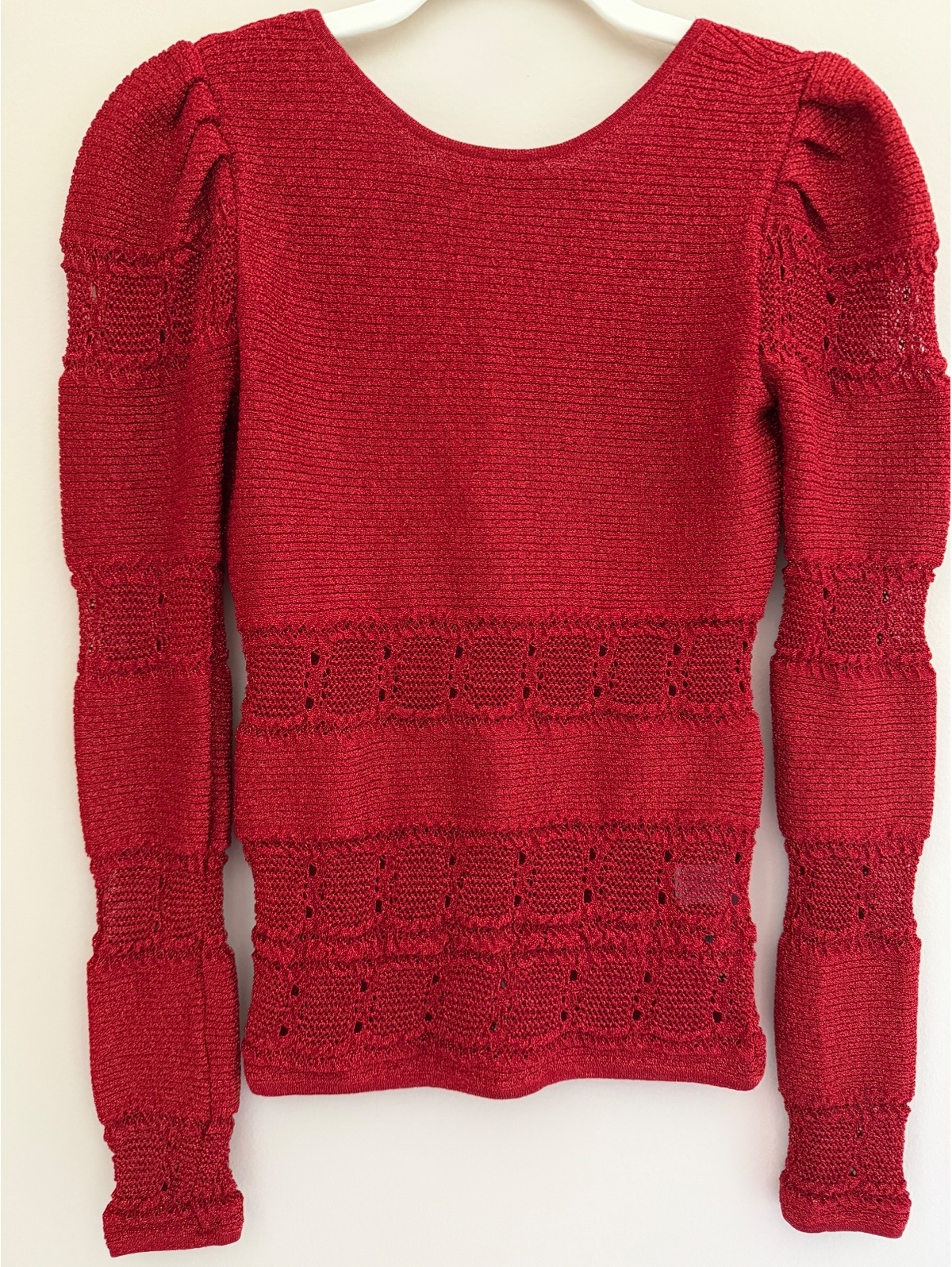 S Ronny Kobo, Intermix, Sexy Sweater, Red Shimmer Pouf Sleeves